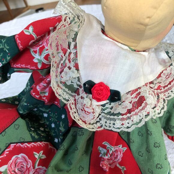 Handmade Country Christmas Moose Doll 16” Patchwork Lace Dress Farmhouse Decor - Picture 4 of 16